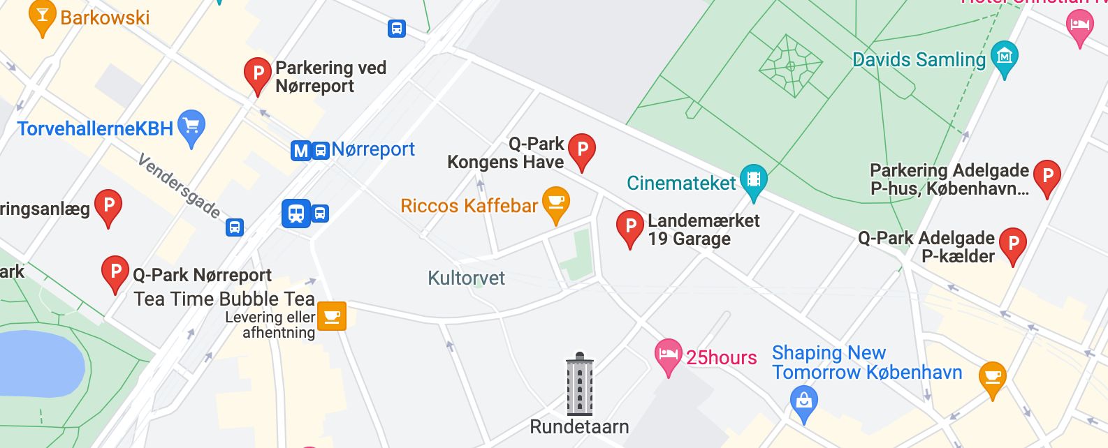 Kort over parkering omkring Kultorvet